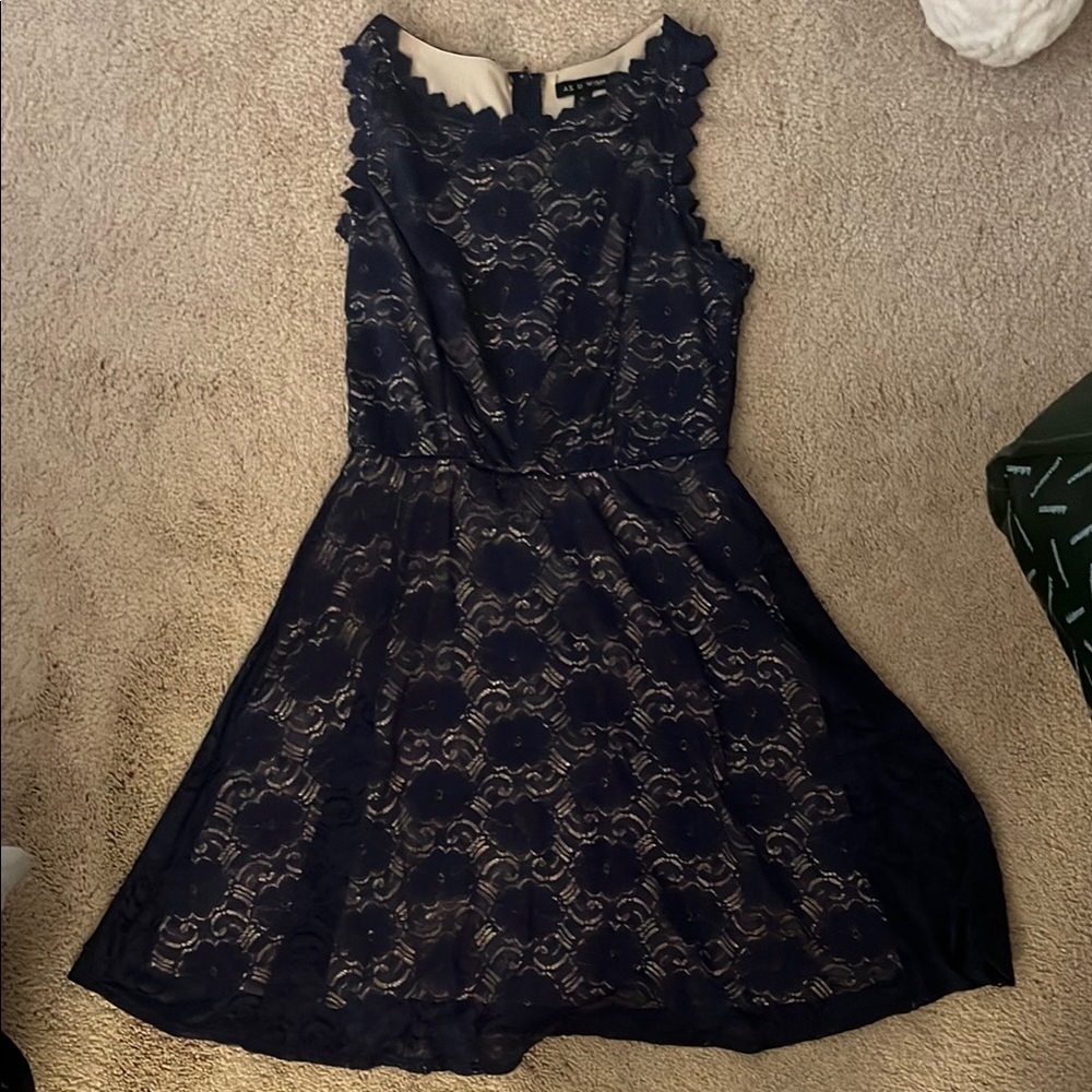 As U Wish Navy Lace Mini Dress